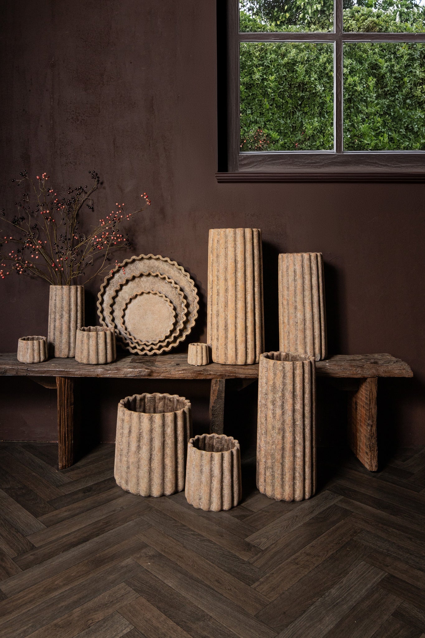 Jaydean Grey Cement Pot Ribbed Structure High S