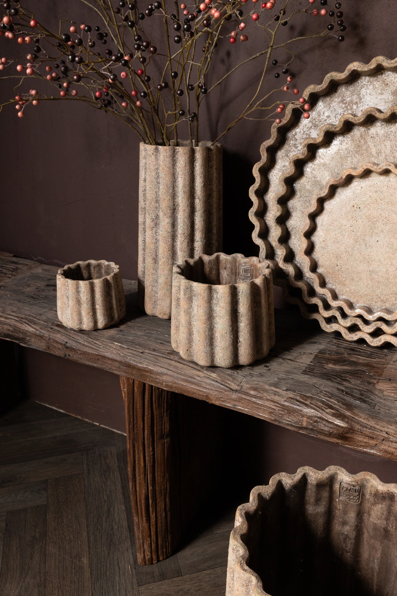 Jaydean Grey Cement Pot Ribbed Structure High L