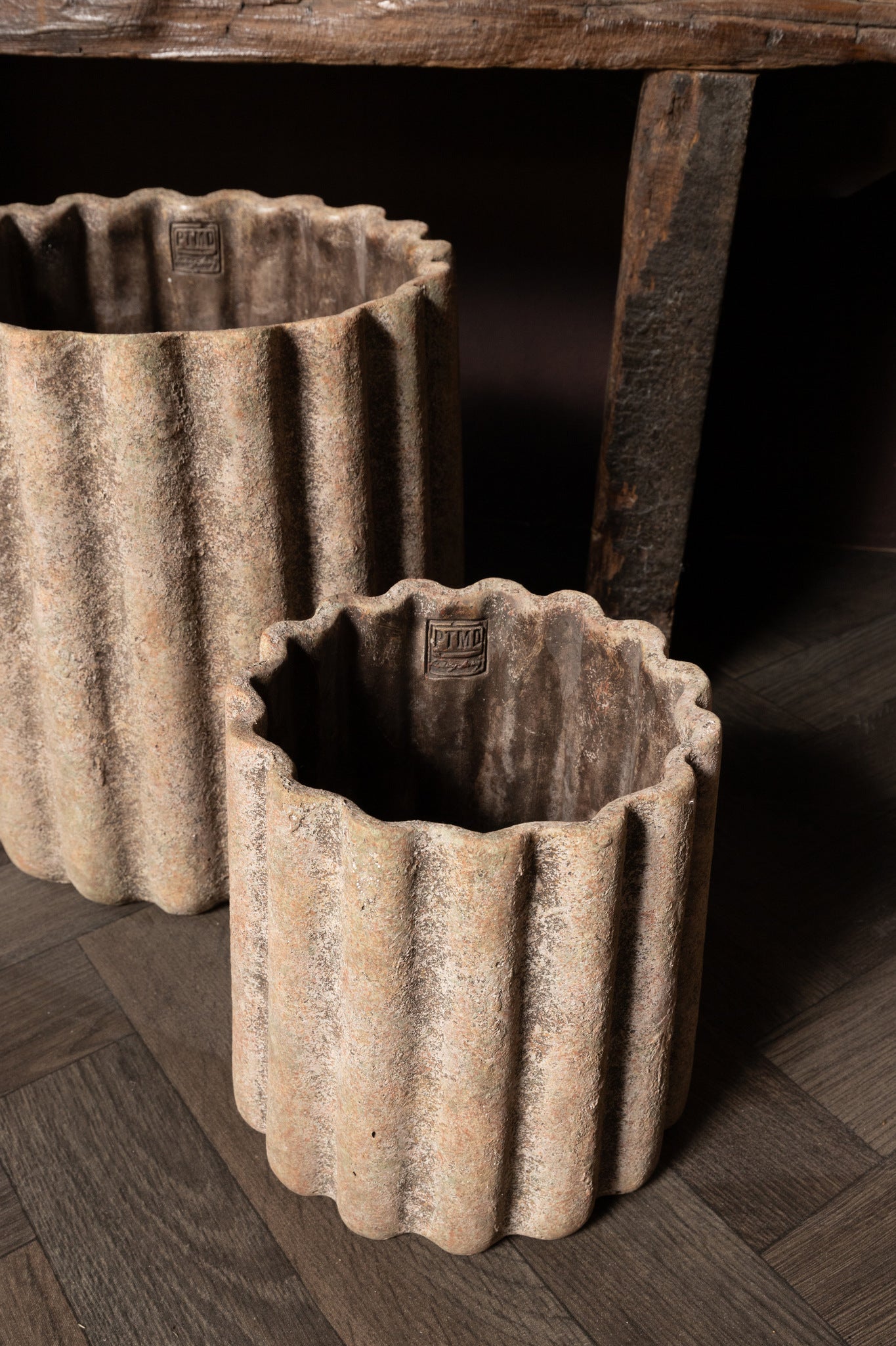 Jaydean Grey Cement Pot Ribbed Structure High L