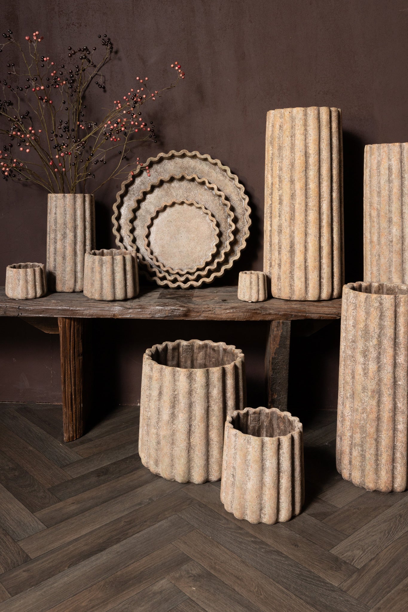 Jaydean Grey Cement Pot Ribbed Structure High L