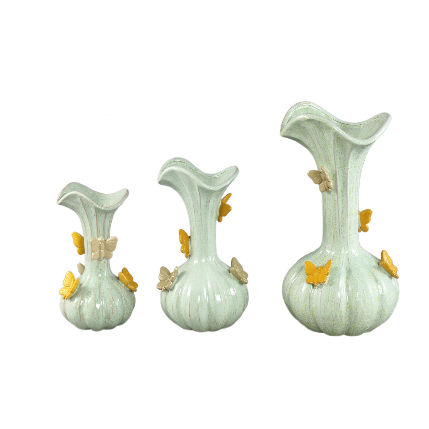 Tamarae Green Ceramic Flowy Vase W Butterfly L
