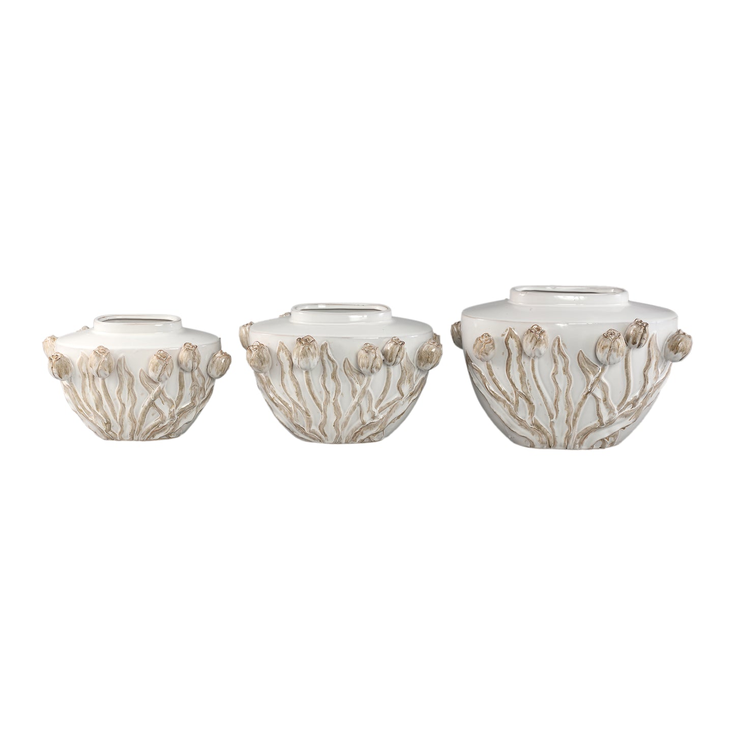 Naomae White Ceramic Pot Tulip Figures Oval L