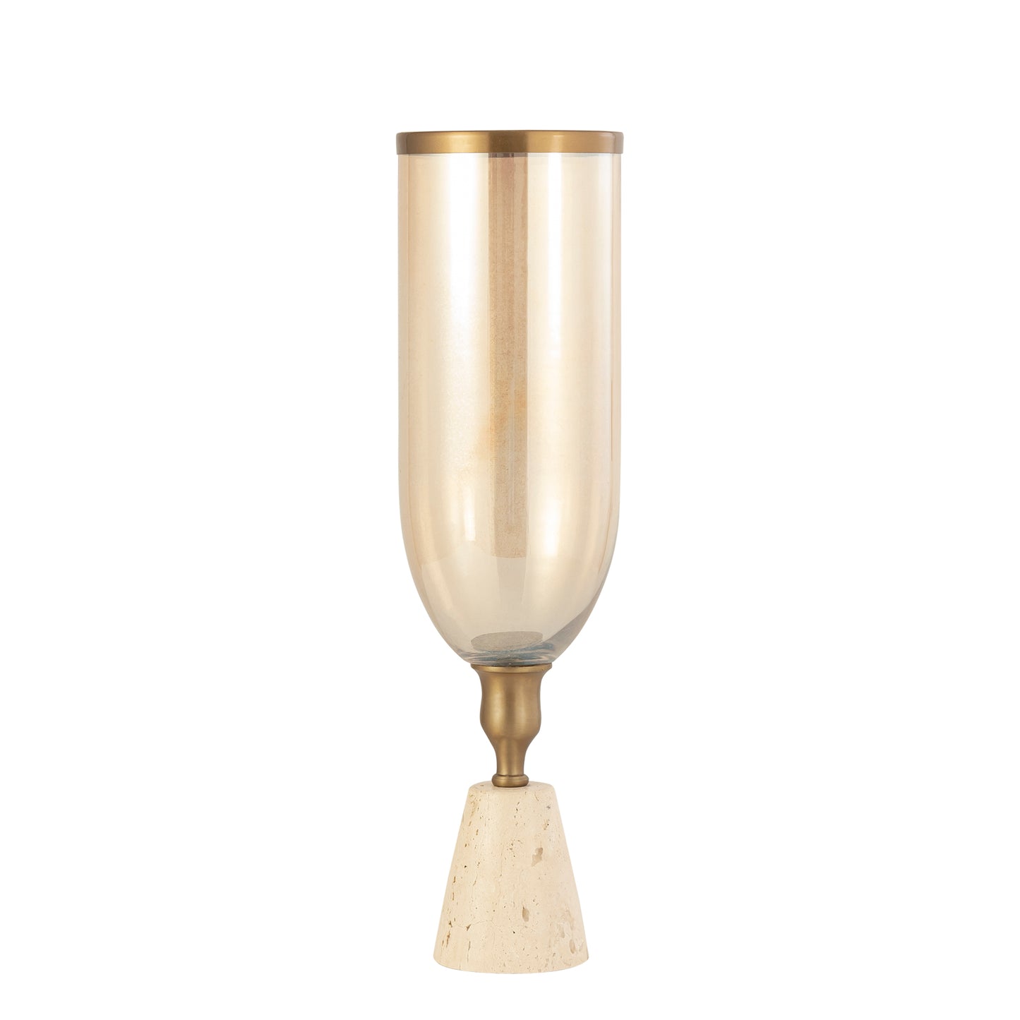 Tadh Brass Glass Stormlight Travertin Base Round L
