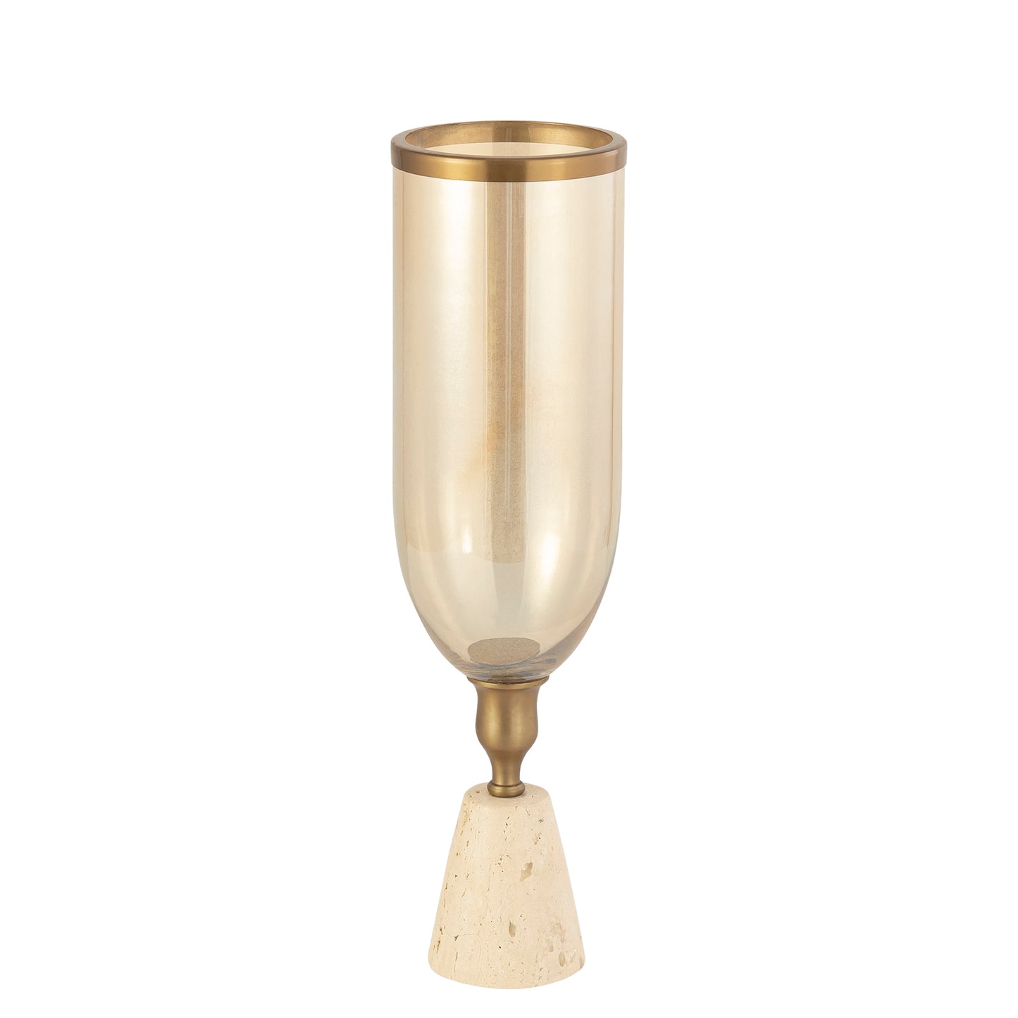 Tadh Brass Glass Stormlight Travertin Base Round L