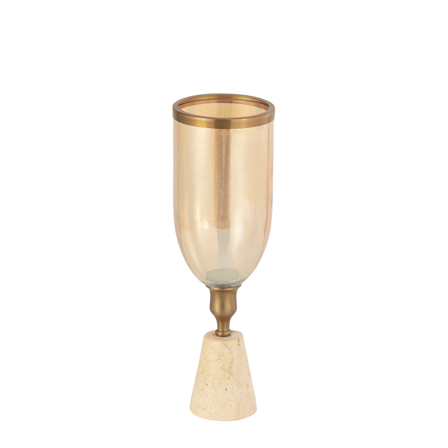 Tadh Brass Glass Stormlight Travertin Base Round S