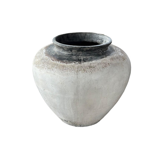 Jinsu White Round GRC Jar Pot W Dark Border L