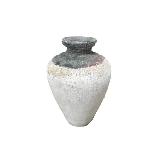 Destyne White Round Terracotta Jar Pot Border L