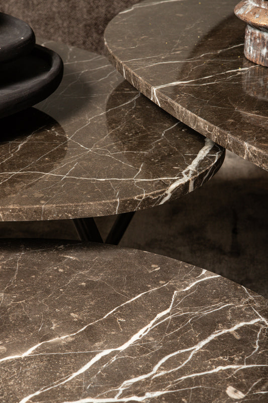 Veria Set Of 2 Coffeetables Brown Marble