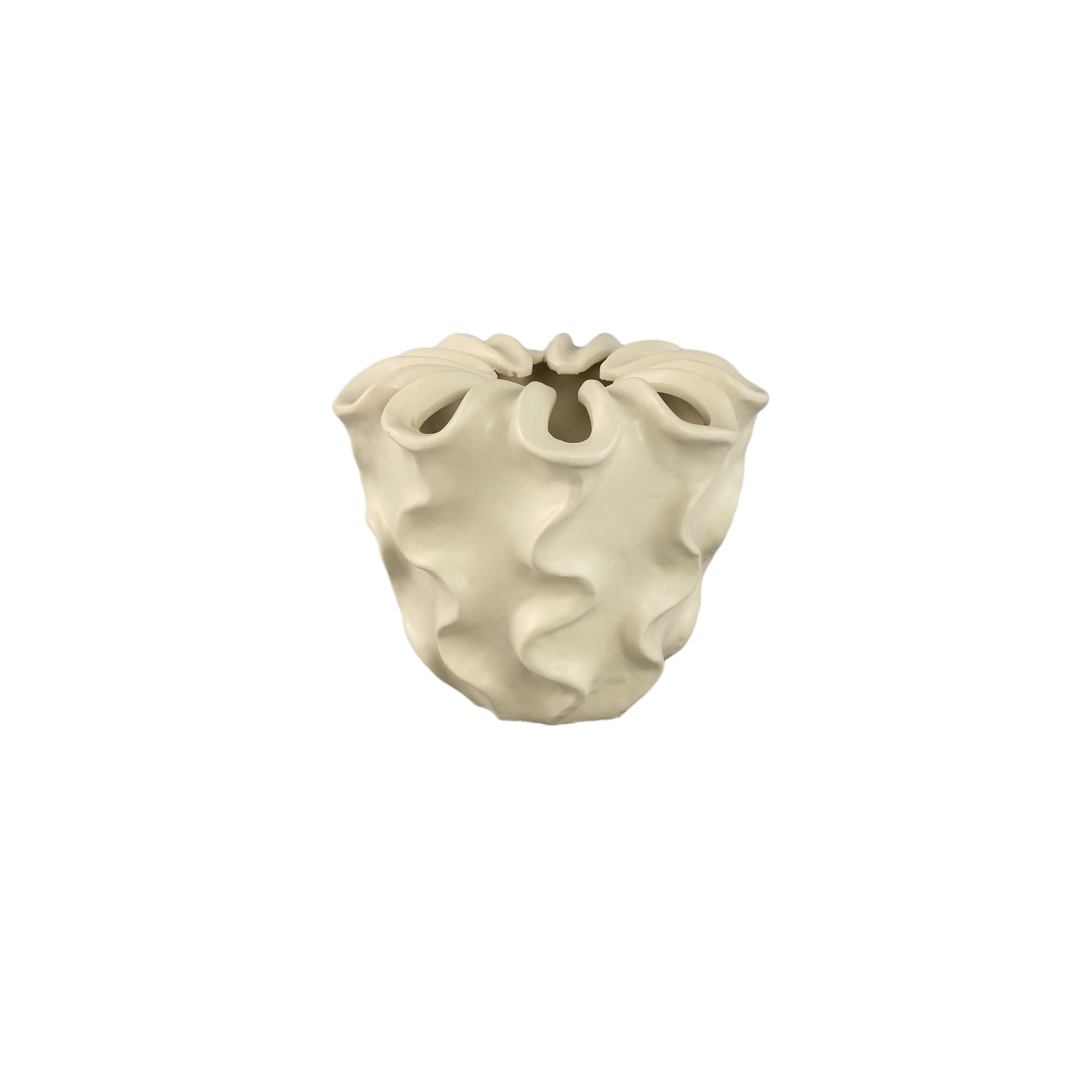 Rudie Cream Matt Ceramic Pot With Wavy Print S
