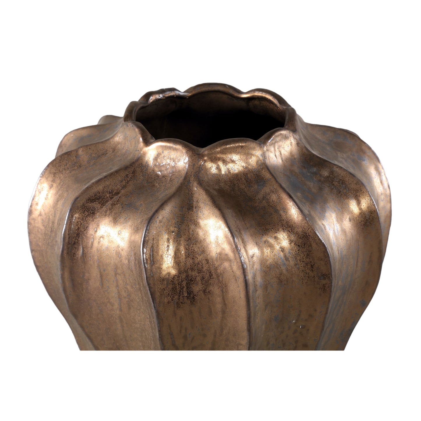Hamish Bronze Ceramic Round Wavy Shaped Vase L