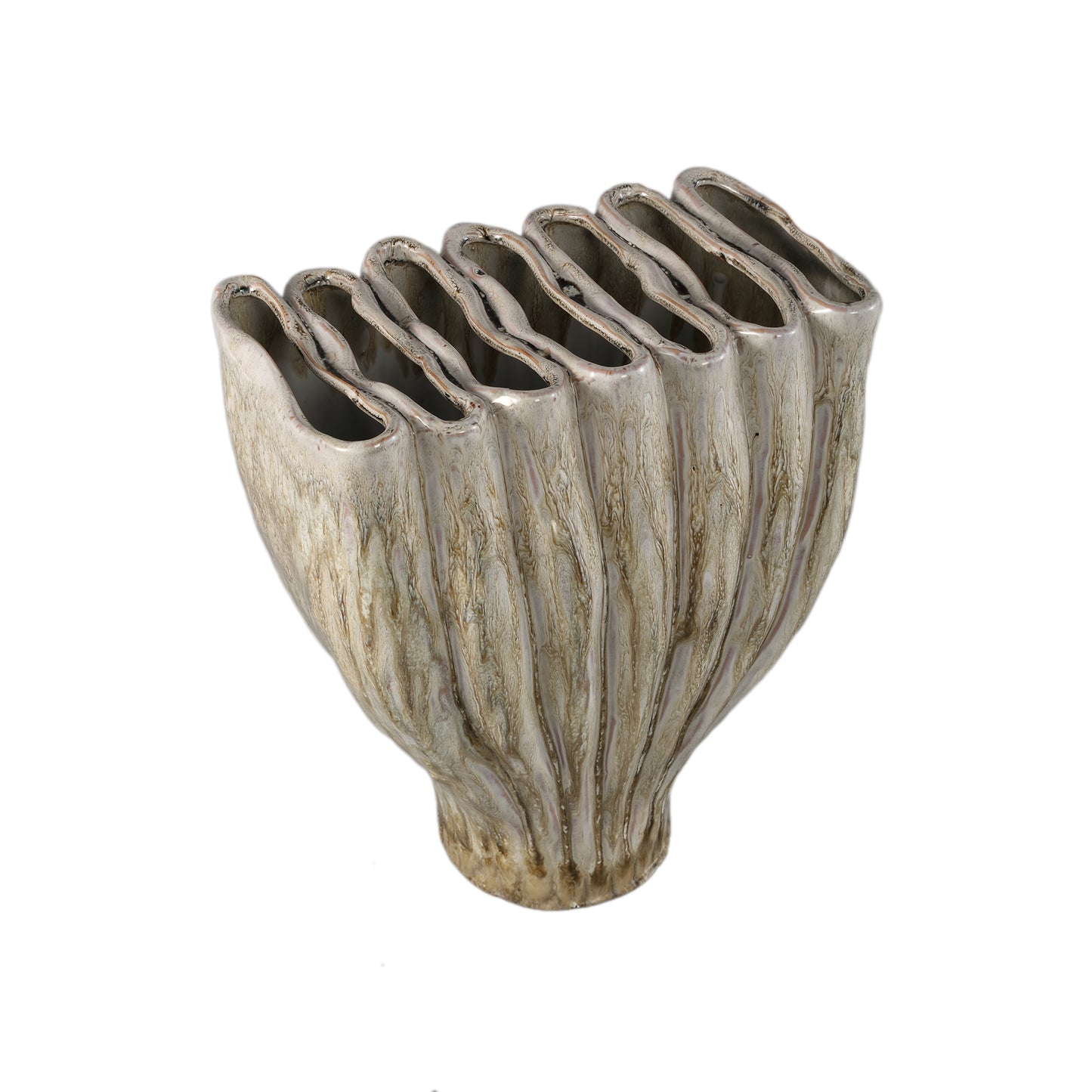 Trish Cream Ceramic Oval Shaped Vase Divided Top L