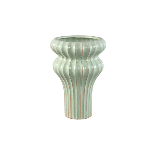 Glenna Mint Ceramic Round Ribbed Pot W Bulbs M