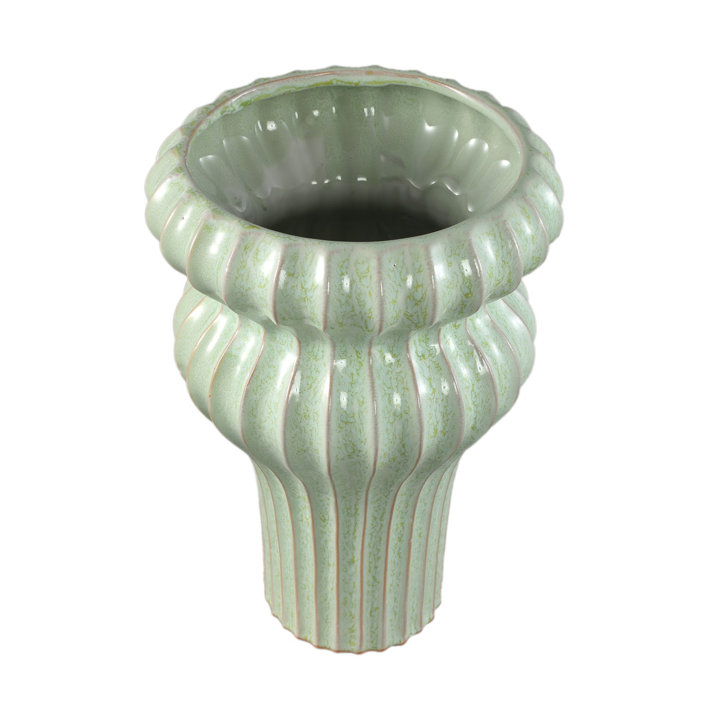 Glenna Mint Ceramic Round Ribbed Pot W Bulbs L