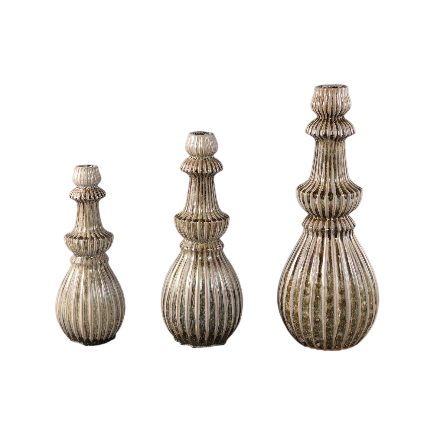 Myrtle Cream Ceramic Round Ribbed Vase L