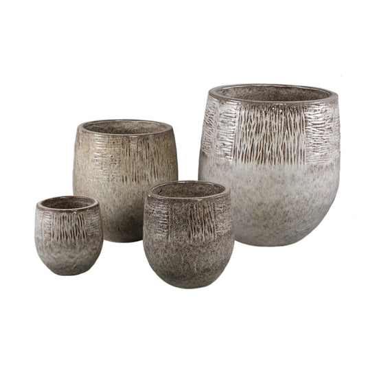 Donnie Beige Round Ceramic Pot Stripped Border SV4