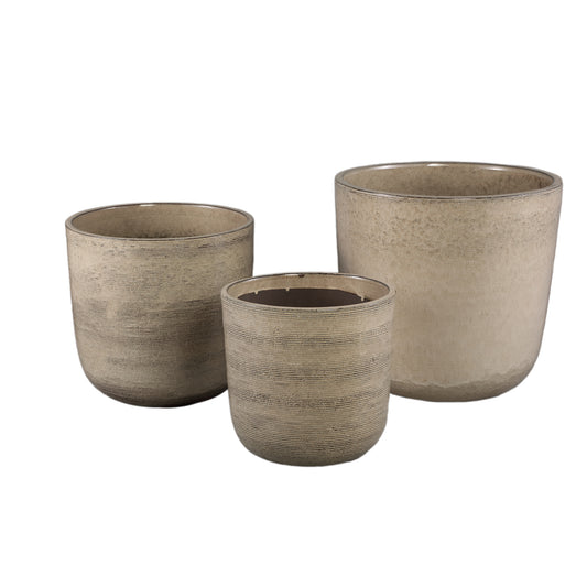 Rosanne Cream Glazed Round Ceramic Pot Ribbed SV3
