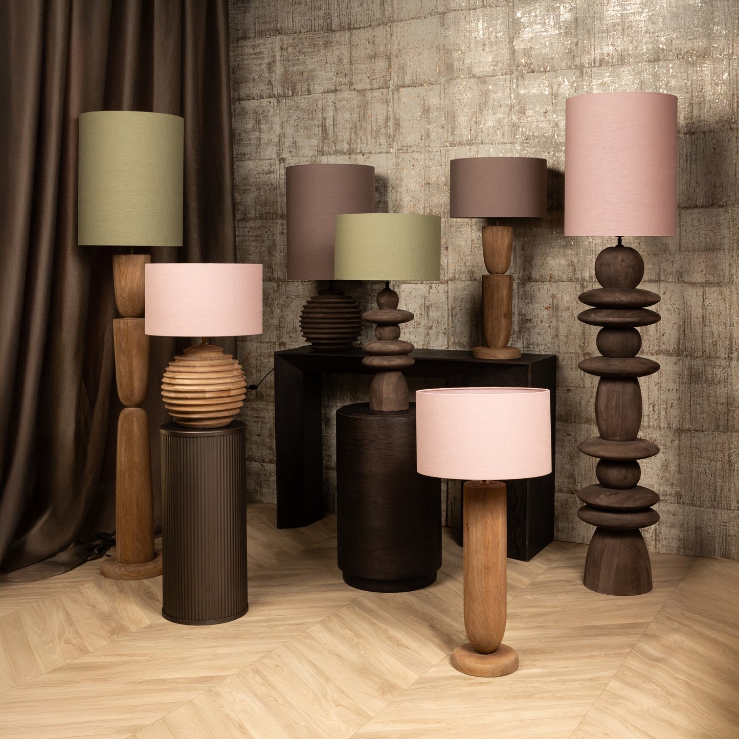 Rivvo Brown Cotton Linen Lampshade Round High