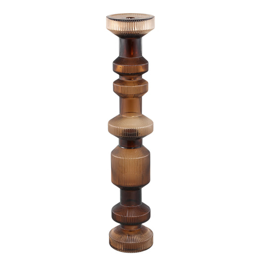 Galinda Brown Ribbed Glass Candle Holder Bulby L