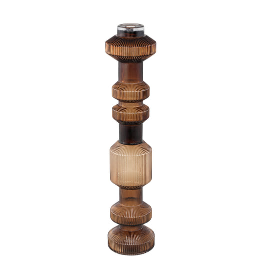 Galinda Brown Ribbed Glass Candle Holder Bulby M
