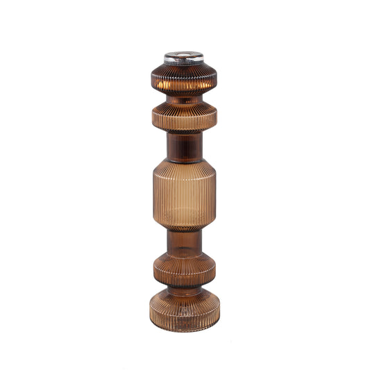 Galinda Brown Ribbed Glass Candle Holder Bulby S