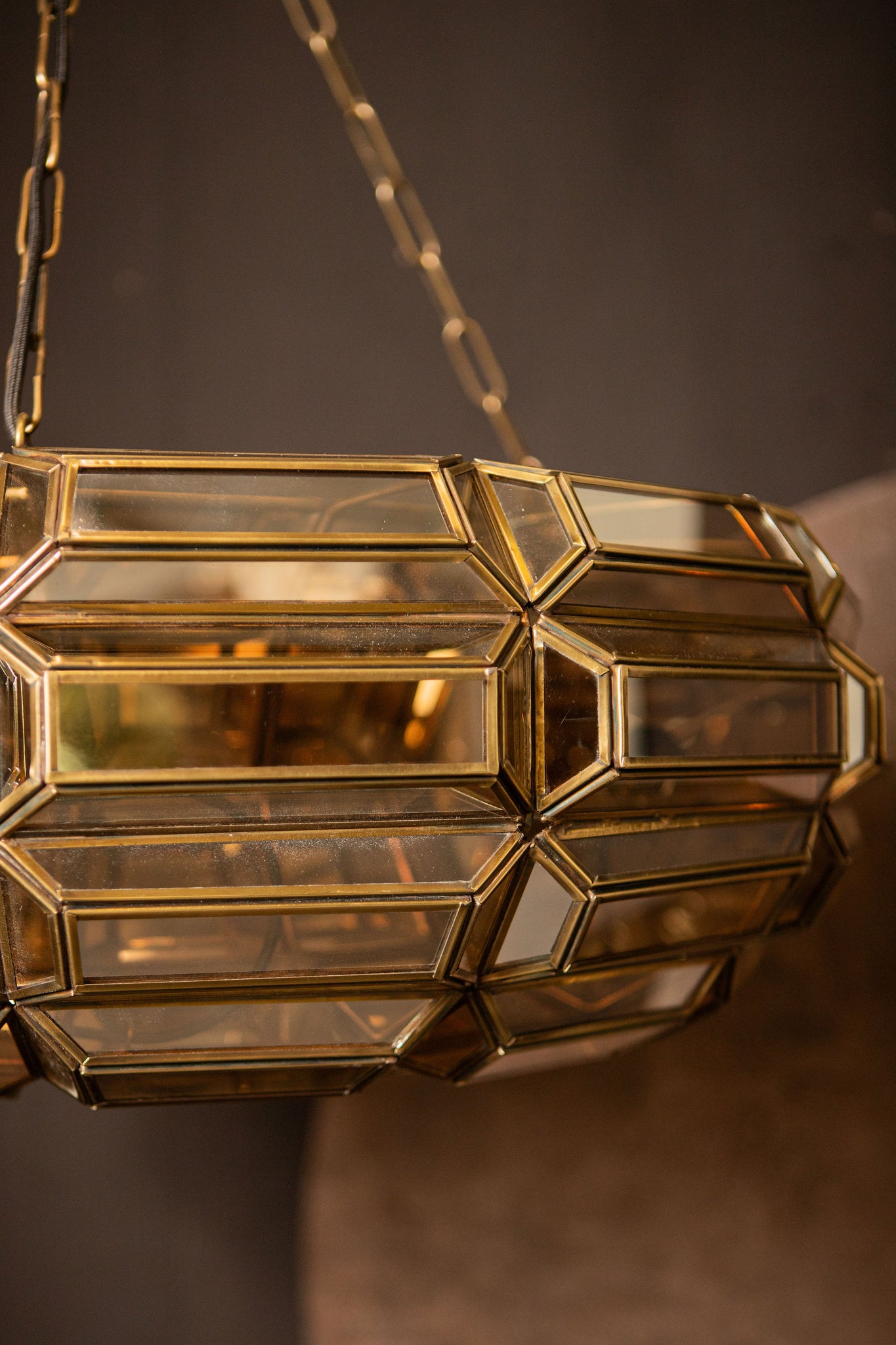 Thyro Antique Brass Glass Amber Donut Lamp