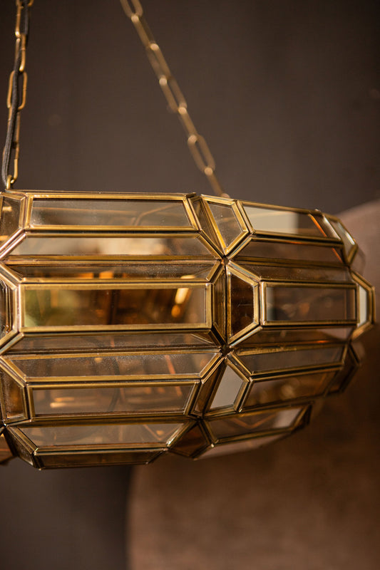 Thyro Antique Brass Glass Amber Donut Lamp
