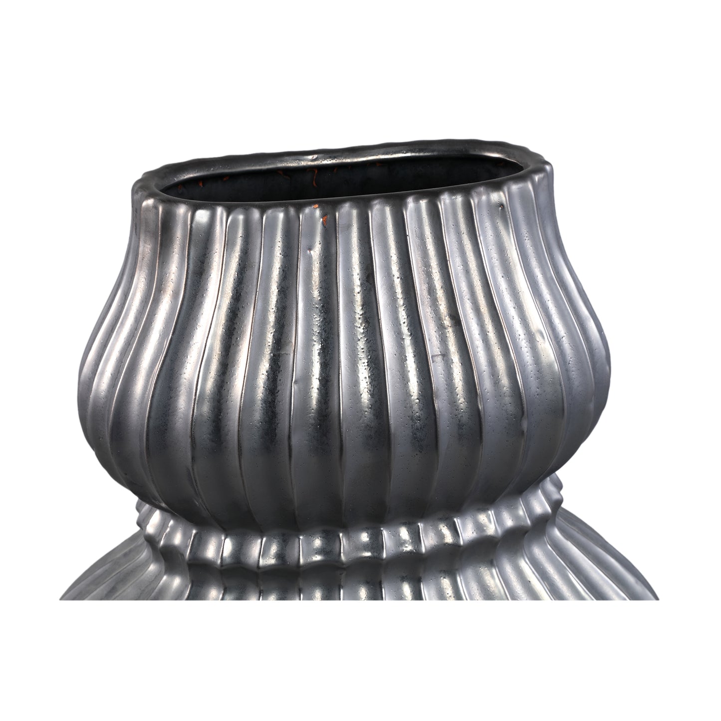 Halta Black Oval Ceramic Bulby Vase Ribbed L