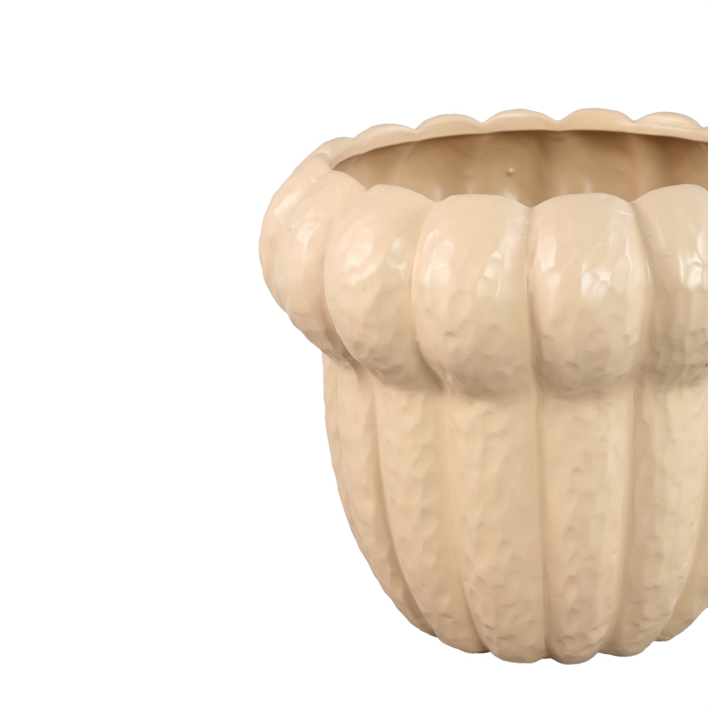 Samaran Cream Round Ceramic Pot Ribbed Low XL