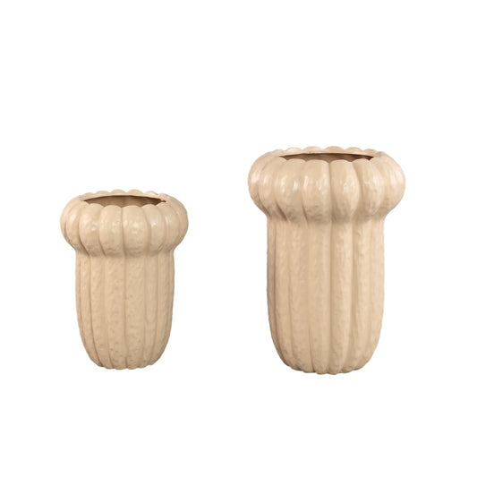Samaran Cream Round Ceramic Vase Ribbed High L
