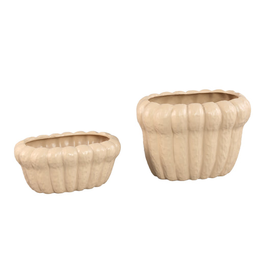 Samaran Cream Oval Ceramic Pot Ribbed S