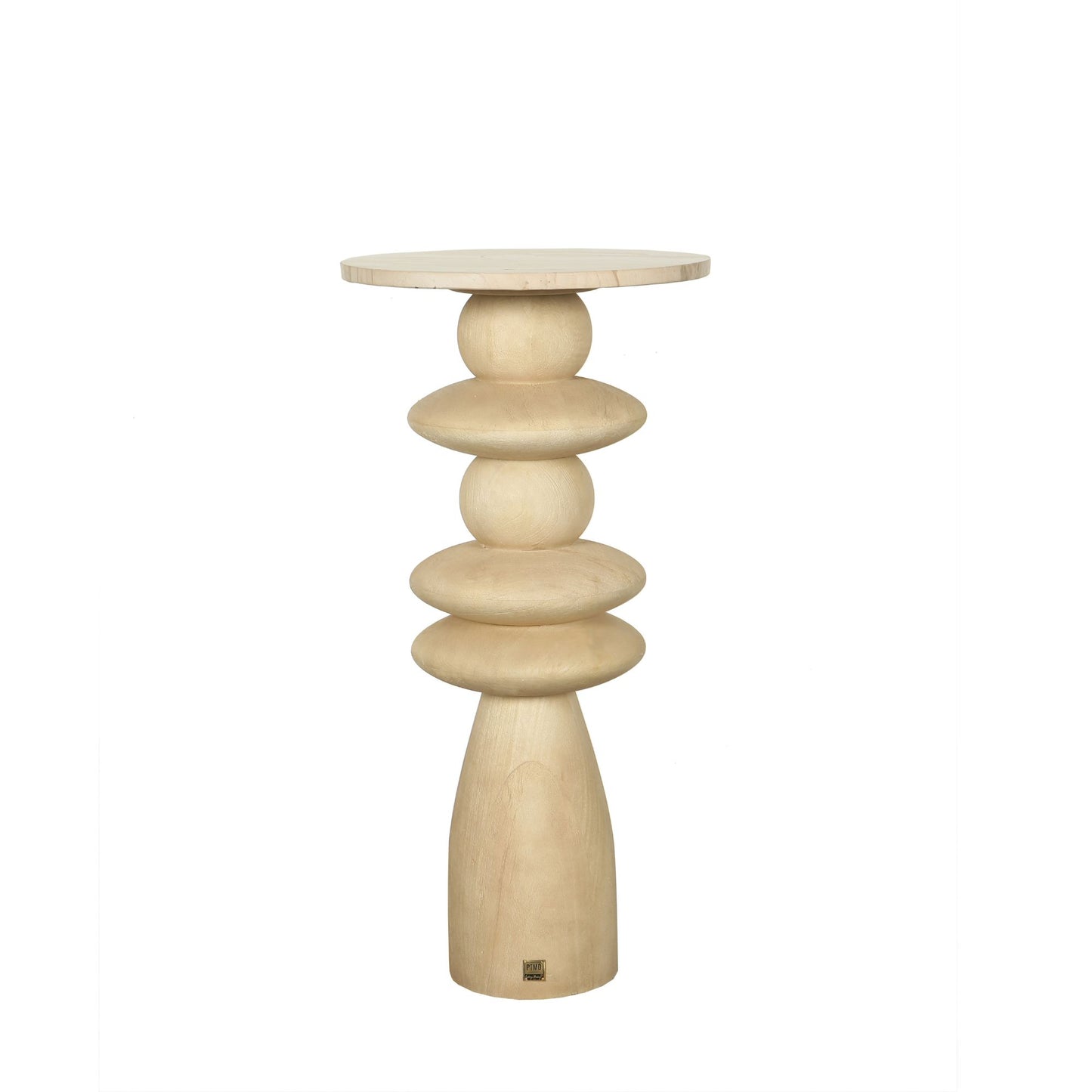 Callain Natural Mango Wood Side Table Marble Rnd L