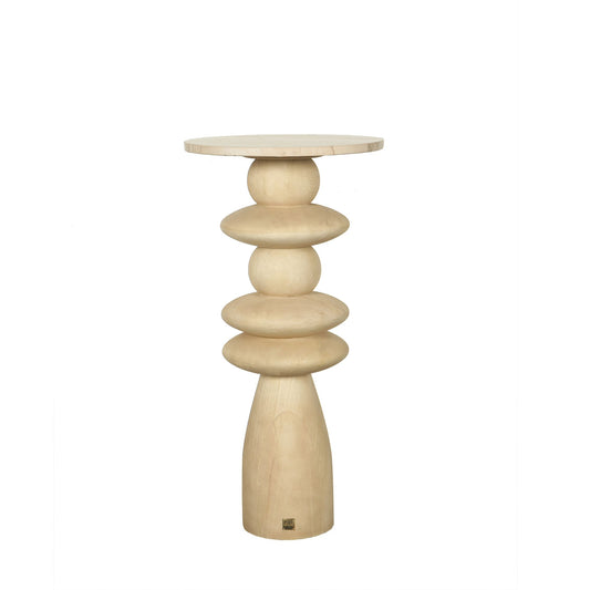 Callain Natural Mango Wood Side Table Marble Rnd L