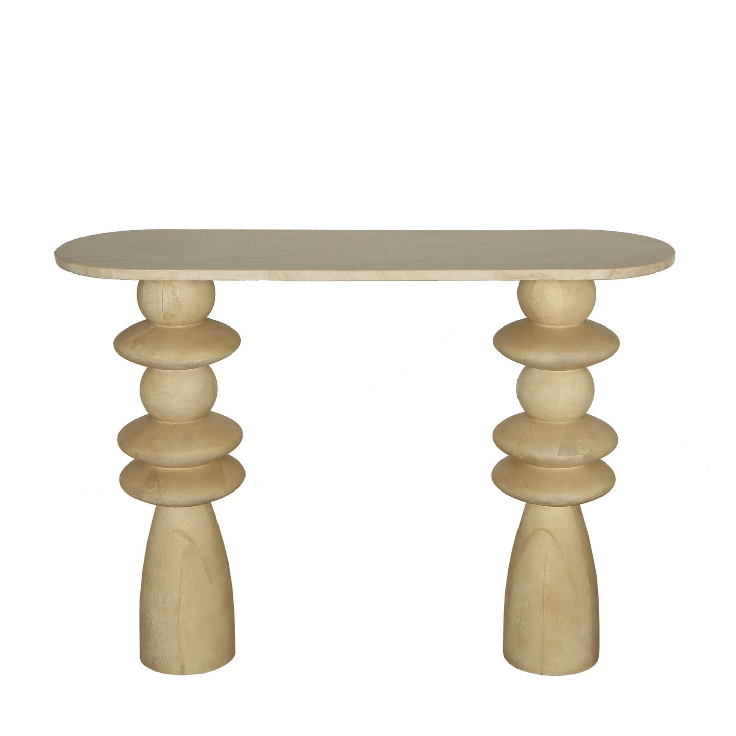 Callain Natural Mango Wood Side Table Marble Oval