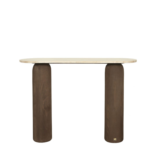 Liora Brown Mango Wood Side Table Marble Top Oval