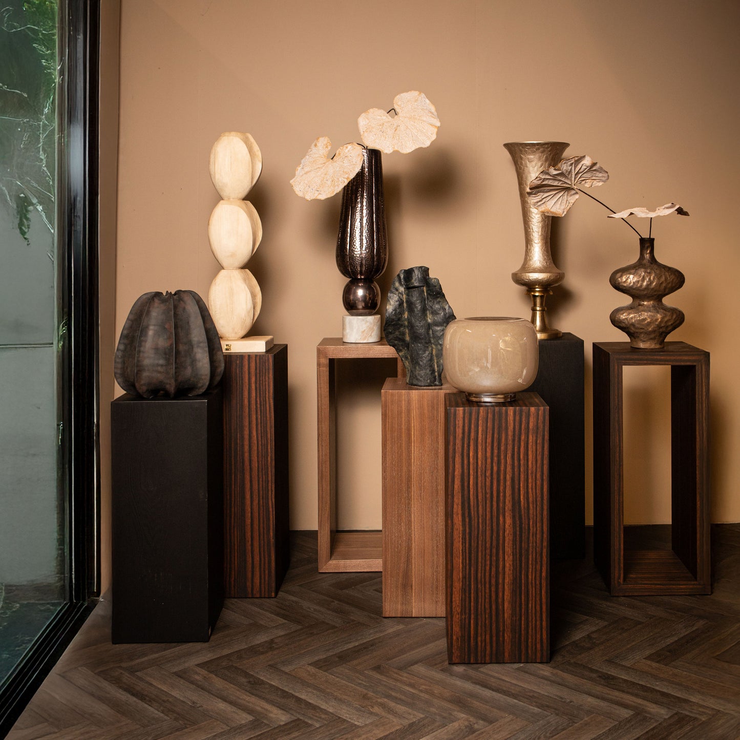 Tiess Brown Wooden Veneer Pedestal Open Rectangle