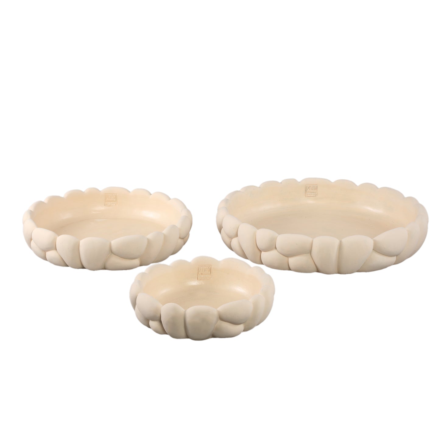 Mikay White Cement Round Smooth Rock Bowl L