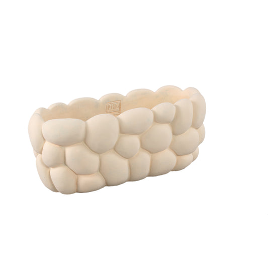 Mikay White Cement Oval Smooth Rock Pattern Pot L