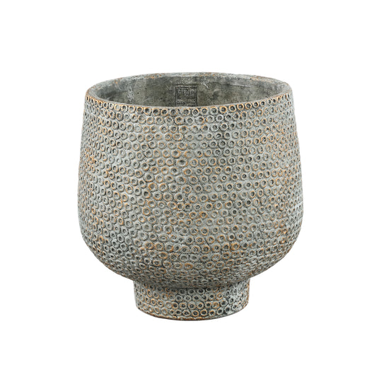 Laim Grey Cement Round Pot Dots Pattern On Base XL
