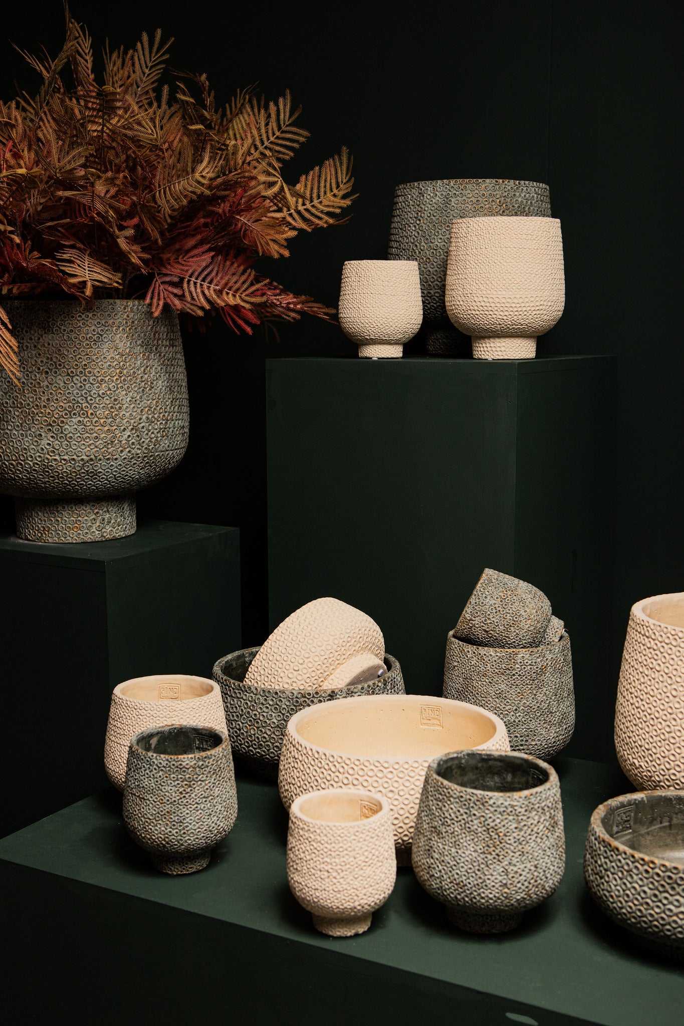 Laim Grey Cement Round Pot Dots Pattern Base XXL