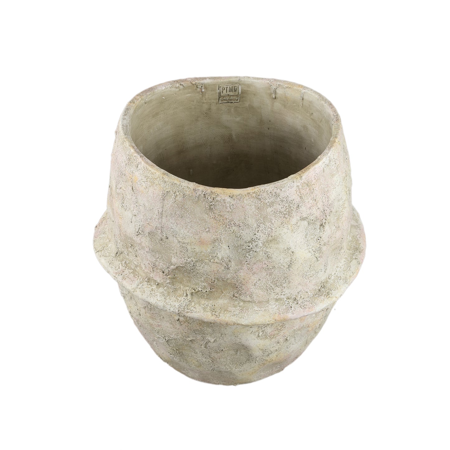 Haania Beige Cement Round Pot With Middle Line L