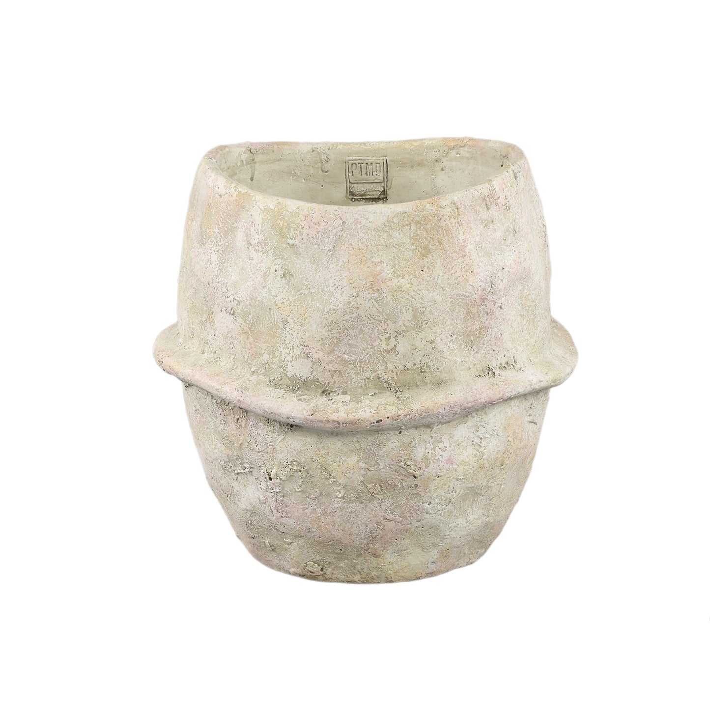 Haania Beige Cement Round Pot With Middle Line XL
