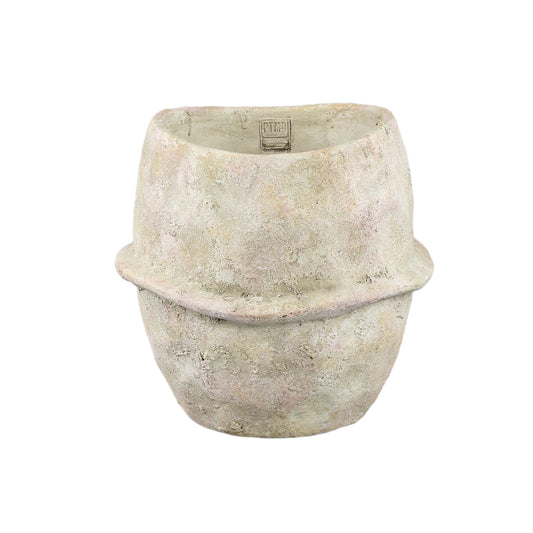 Haania Beige Cement Round Pot With Middle Line XL