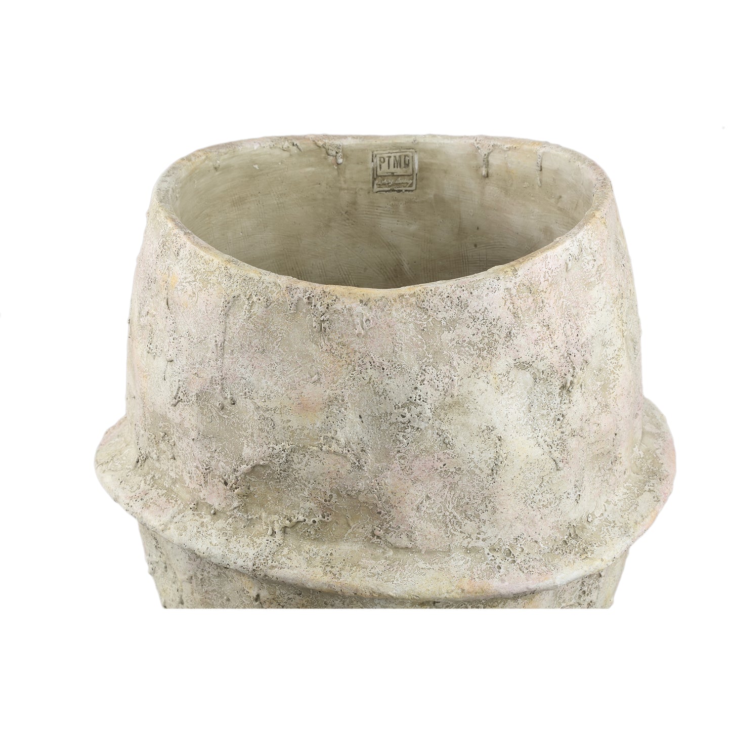 Haania Beige Cement Round Pot With Middle Line XL