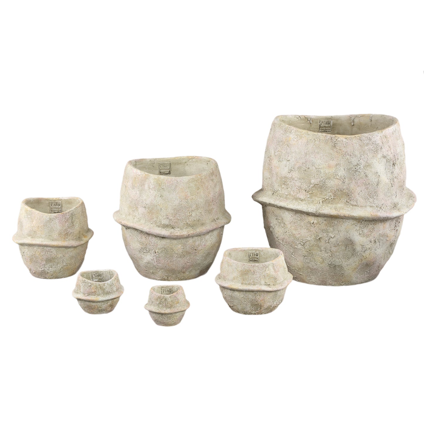 Haania Beige Cement Round Pot With Middle Line XL