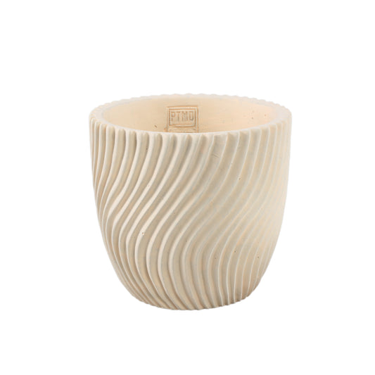 Lianna Cream Cement Round Pot Line Pattern L