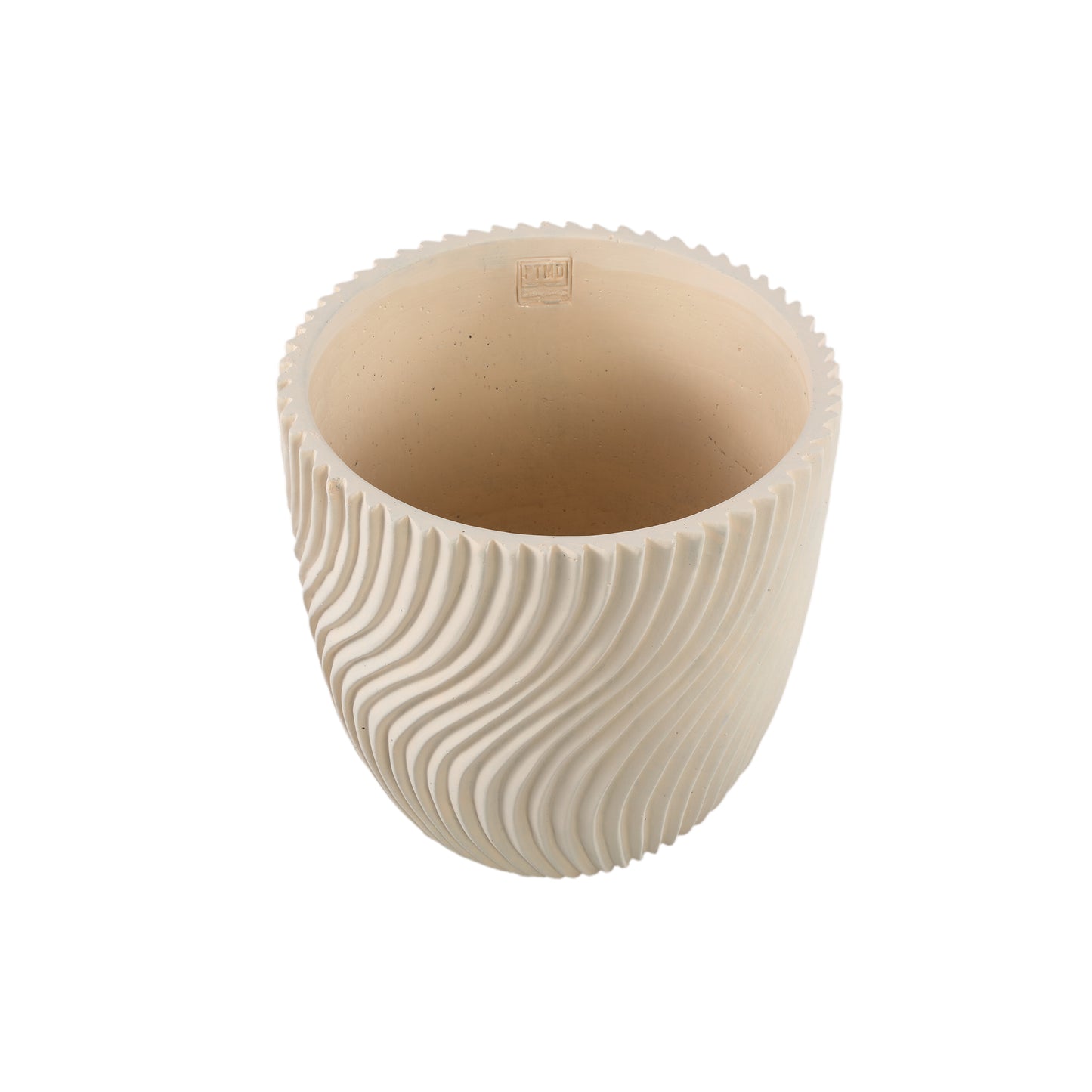 Lianna Cream Cement Round Pot Line Pattern L