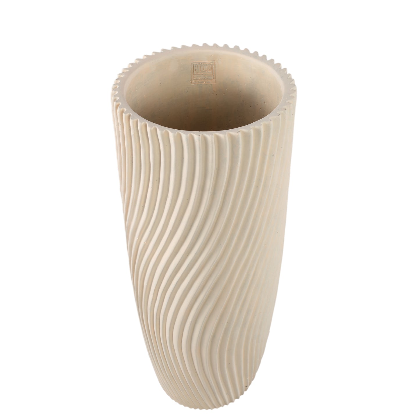 Lianna Cream Cement Round Pot Line Pattern XL