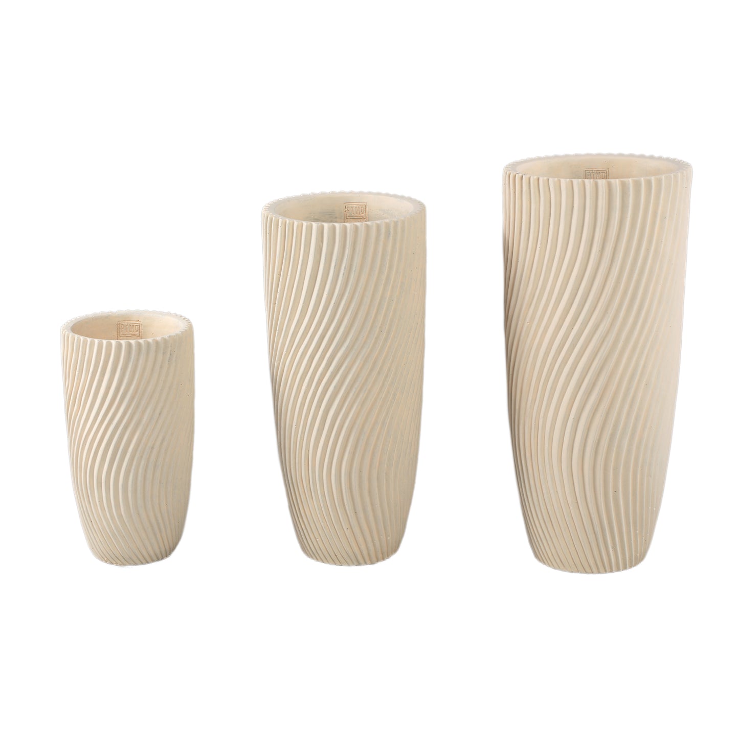Lianna Cream Cement Round Pot Line Pattern XL