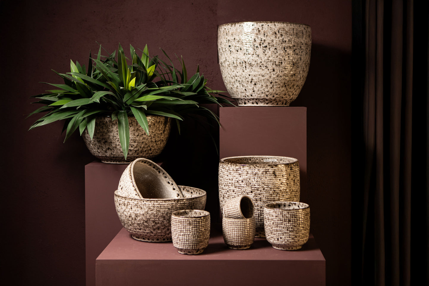 Elana White Round Ceramic Bowl With Grey Pattern M
