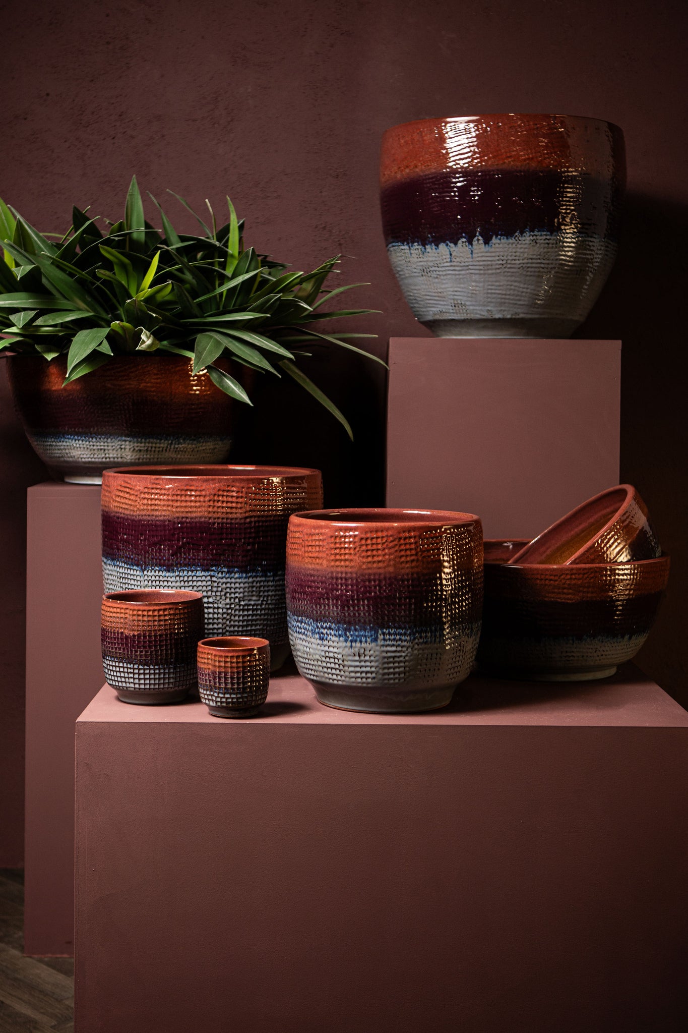 Elana Purple Round Ceramic Bowl Ombre Pattern M